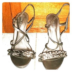 4 inch Aldo open toe gold strappy high heels